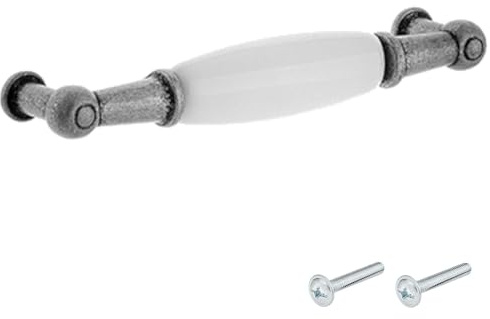 cyclingcolors 1x Möbelgriff Zamak Porzellan Keramik 96 mm – Vintage Schubladengriff im Antik Stil – Nickel-Zinn-Silber-Finish – inkl. Schrauben