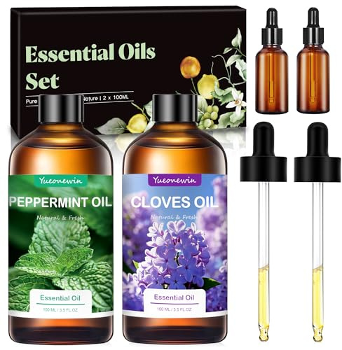 Kit d'huiles essentielles pour diffuseur, huile de menthe poivrée pure 100 ml huile de clou de girofle 100 ml huiles parfumées aromathérapie Coffret cadeau pour bricolage, fabrication de bougies, SPA