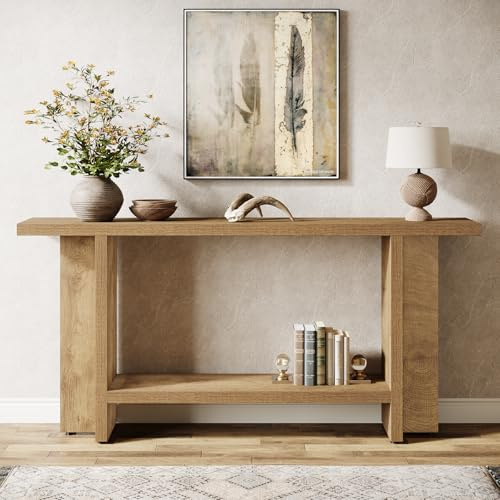 Tribesigns 150 cm Schmal Konsolentisch mit Ablage, Flurtisch, Langer Sofatisch hinter Couch für Wohnzimmer, Flur, Eingangsbereich, einfache Montage, Helles Eichenbraun