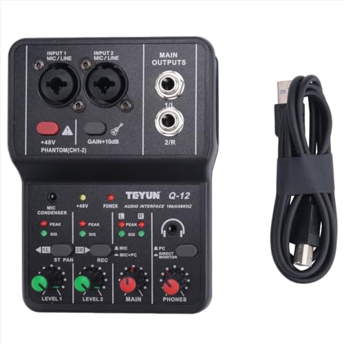 Lafeier Q-12 Sound Card Audio Mixer Board Console Desk System Interface 4 Channel 48V Power Stereo Computer