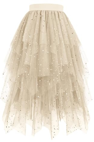 Damen Tüll Röcke High Low Layered Puffy Fee Röcke A-Linie Midi Rock Unregelmäßiger Tutu Rock Damen Tutu Klassisch Ballett Schick Und Elegant Tüllrock 50er Vintage Ballet Tanzrock Tanzkleid