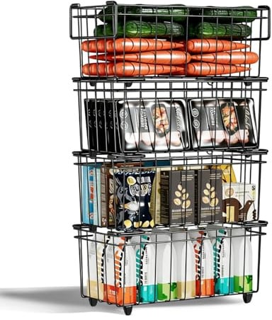 Freezer Baskets 4-Pack,Stackable Freezer Storage Baskets for Chest Freezers | Freezer Organiser with Handles Easily Sort and Get Frozen Foods, Improved Air Circulation for Freshness