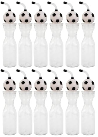 YöL Pack of 12 World Cup Football Water Bottle for Kids 500ml Sports Drinking Bottle with 3D Football Lid Straw and Push On Cap Reusable PP Bottle for School Parties Match Days and Travel