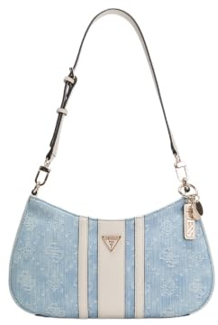 GUESS Schultertasche Noelle II Top Zip Shoulder Bag Denim Logo hellblau