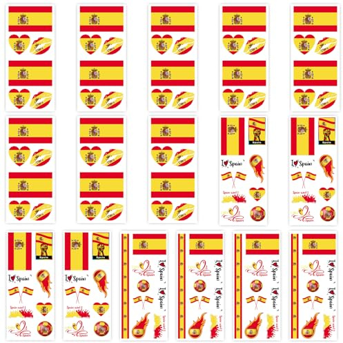 16 tatuajes temporales de fútbol para la Copa Mundial 2026, bandera nacional de España, pegatinas de fútbol impermeables para los fans de la selección española de fútbol decoración del Mundo