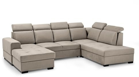MW EURO-MEBLE Ecksofa Axel U - Wohnlandschaft, Polstersofa, Polstercouch (Linke Seite - Cappuccino: Voss 34)