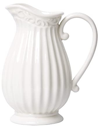 10 Inch White Ceramic Pitcher Vase for, Home Décor, Fresh Bouquets with Design Box Packaged
