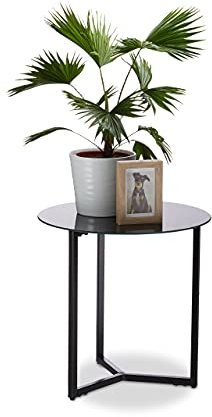 Relaxdays Runder Beistelltisch aus Glas und Metall, dekorativer Loungetisch, HxBxT: 51 x 50 x 50 cm, in edlem Schwarz
