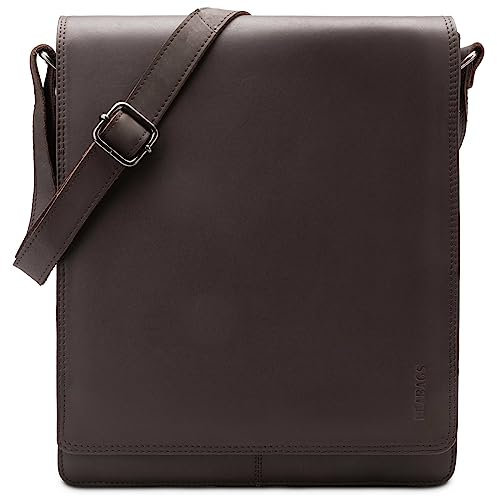 LEABAGS Leder Messenger Bag, London Vintage Herren Umhängetaschen, Echtleder Aktentasche Laptoptasche bis 13 Zoll, Umhängetasche mit Schultergurt Arbeitstasche Herren Lehrertasche