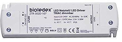 Bioledex 5-30W 12V DC LED Netzteil dimmbar TRIAC, 230VAC zu 12VDC Trafo
