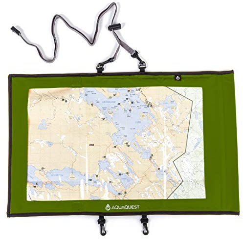 AquaQuest Trail Map Case - 100% wasserdicht Dry Bag Sleeve Map Protector - Outdoor-Dokumentenhalter mit klaren transparenten Fenster & Lanyard - Wandern, Kajakfahren, Marine, Reisen, Abenteuer - Grün