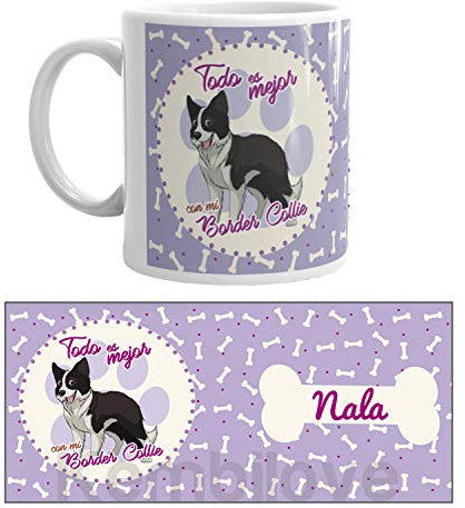 Kembilove Taza de Café de Perro Bordie Collie Personalizada con Foto – Taza de Desayuno Razas de Perro – Taza de Café y Té Mascota – Taza de Cerámica Impresa – Tazas de Perro Bordie Collie