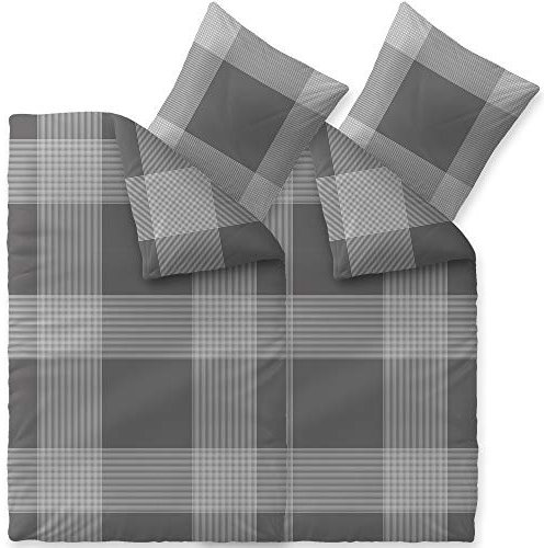 CelinaTex Touchme Biber Bettwäsche 155 x 220 cm 4teilig Baumwolle Bettbezug Stine Karo grau anthrazit