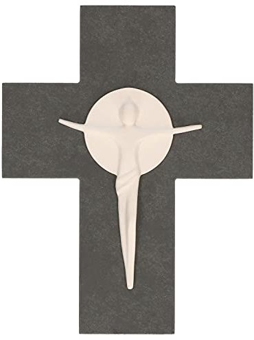 Butzon & Bercker Wandkreuz mit elegantem Korpus aus Prozellan - 13 x 17 cm Kruzifix Kreuz, Schieferkreuz, mit stabiler Aufhängung, Lieferung in Geschenkverpackung