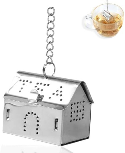Stainless Steel Tea Strainer, Tea Infusers for Loose Tea with Extended Chain Hook Drip Trays House Shape