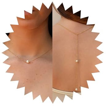 TseenYi Perlenrückseiten-Halskette,Vintage-Perlen-Hintergrund-Halskette,Goldrückseiten-Körperkette,Boho-Perlen-Y-Rücken-Tropfen-Halskette,Kette,Sommerhochzeit,rückenfreie Kette,Schmuck für Frauen