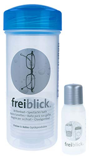 freiblick Brillenbad SET | Schüttelbad zur effizienten Brillenreinigung (Blau, Klein)