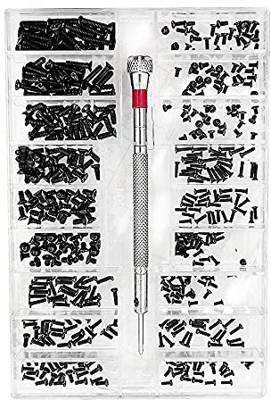 TONAUP Micro Vis de Réparation, 500 pcs Minuscules Vis Noires avec Tournevis pour Ordinateur Portable, Appareil Photo Numérique, Lunettes - Acier avec Finition à l'Oxyde Noir