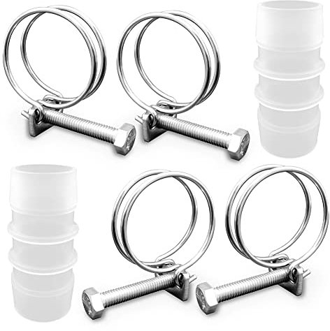 ZANPOON Doppeldraht-Schlauchschellen mit 2 Inline-Teichschlauchverbinder-Verbindungsstücken, verstellbare Schlauchschellen aus 304 Edelstahl, geeignet für Haus und Industrie (25 mm)