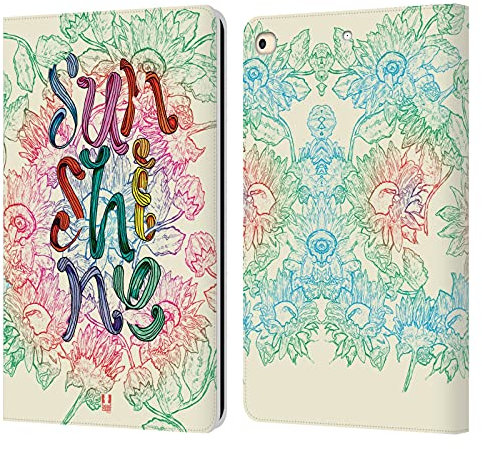 Head Case Designs Sol De Garabato Girasol Carcasa de Cuero Tipo Libro Compatible con Apple iPad 9.7 2017 / iPad 9.7 2018