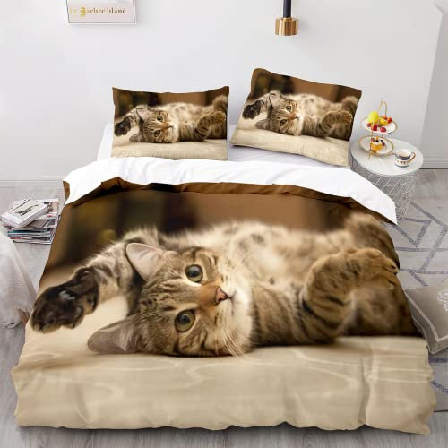 LIYIMING Katze Bettwäsche Set,Katze Bettbezüge,3D bettwäsche, Weiche Mikrofaser 1 Bettbezug Set und 2 Kissenbezüge 3-teiliges (03,135x200cm+80x80cmx2)