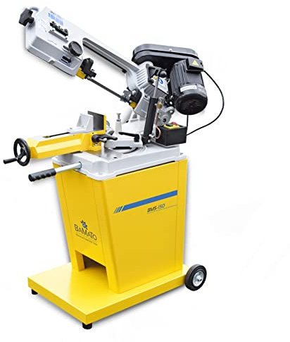 BAMATO Metallbandsäge BMS-150 (400V) inkl. Untergestell | 1x Sägeband | 3 Sägebandgeschwindigkeiten | Stufenlose Absenkung | Mit Fahrwerk | Bandsäge Metallsäge