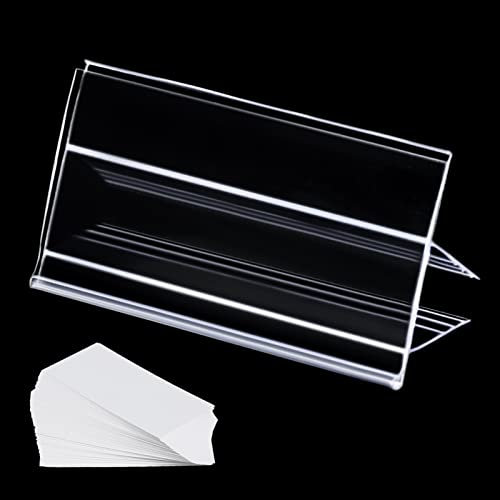 36 Stück Holzregal Etikettenhalter Kunststoff Preisschildhalter Supermarkt Einzelhandel Schild PVC Klar Regal Etikettenhalter (enthält 50 Stück Etiketteneinsätze) Perfekt passend für 18 mm Holzregale