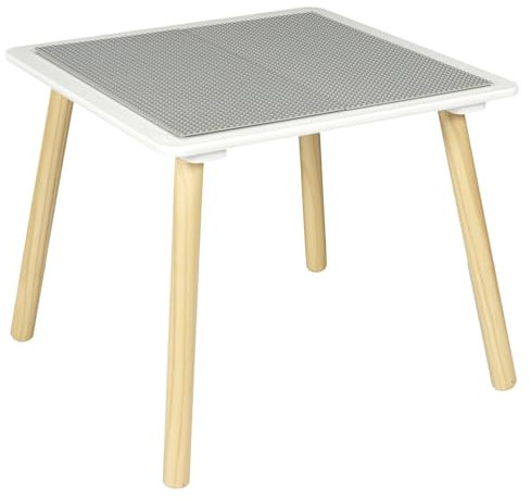 HOME DECO KIDS – HD7126 – Aktivitätstisch kompatibel mit Brick, Kinder-Deko-Schlafzimmermöbel, Dekorationsmöbel, 52,00 x 52,00 x 44,00 cm, Weiß/Hellgrau/Holz