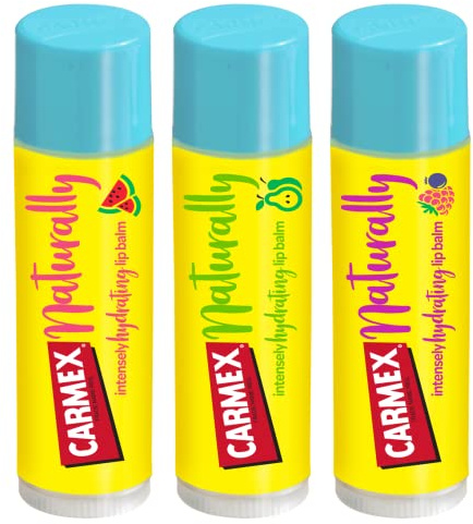 Carmex Lippenbalsam-Stick-Set, Wassermelone, Beere und Birne, beruhigt und repariert trockene, rissige Lippen, LSF 15 Schutz, intensiv feuchtigkeitsspendende Winter-Lippenpflege-Formel (3 Stück)