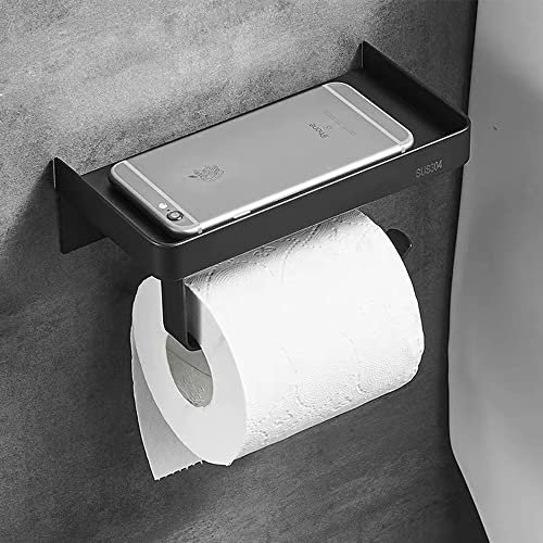 Toilettenpapierhalter Ohne Bohren mit Ablage, Toilettenpapierhalter Edelstahl Klopapier Halterung Kein Bohren Oder Wandmontierte Schraub Toilettenpapierhalterung für Badezimmer und Küche