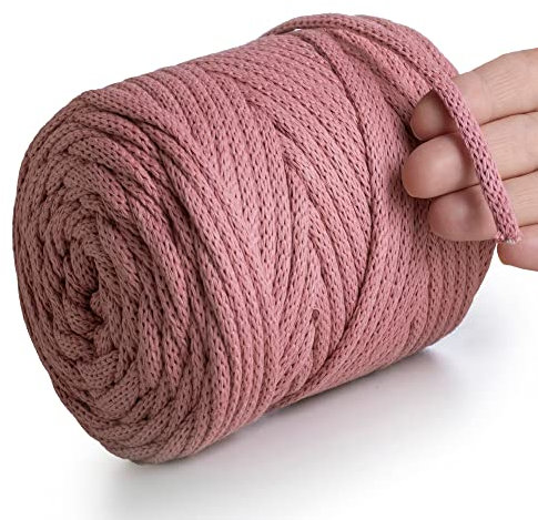 MeriWoolArt® Makramee Garn Pflaume 6 mm x 85 m Baumwollkordel, recyceltes weiches Baumwollgarn für das Stricken von Pflanzenhängern, Schmuckherstellung, Häkeltaschen
