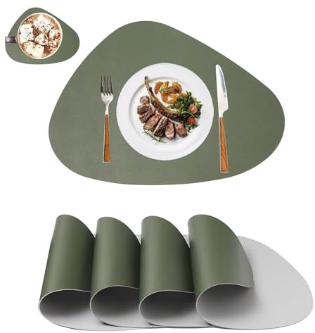 Tovagliette Americane Lavabili,Tovagliette Rotonde e Sottobicchieri,Tovagliette Colazione Antiscivolo,Set di 4 Tovagliette 42 x 32 cm(Verde&Grigio)
