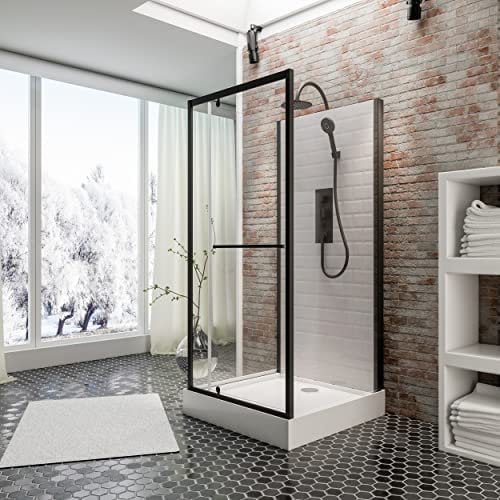 Schulte cabine de douche complète en kit 90 x 90 x 215 cm (bac à douche inclus), profilé noir, avec porte pivotante, verre de sécurité transparent 5 mm