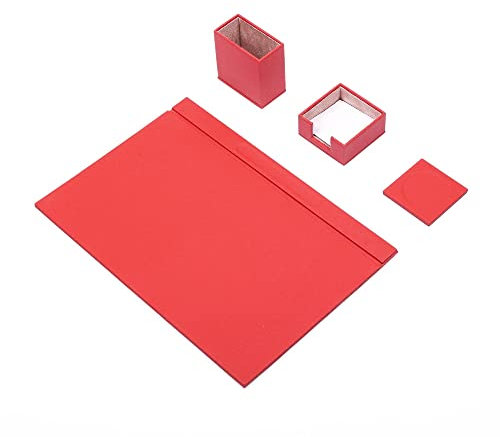 rotes Leder-Schreibtisch-Set – Schreibtischunterlage – Notizpapierhalter – Stifthalter – Lederuntersetzer – Schreibtischzubehör – Schreibtisch-Organizer – rot (4PCS)