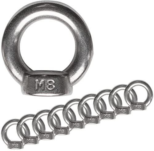 10 Edelstahl M8 Ringmutter V2A 304 - Ösenmutter Augenmutter Ringösen - Traglast 350 kg Hebegeräte Hebezubehör Heberingmutter Hebering Loch für Kabelseil Eye nut Ähnlich-DIN582