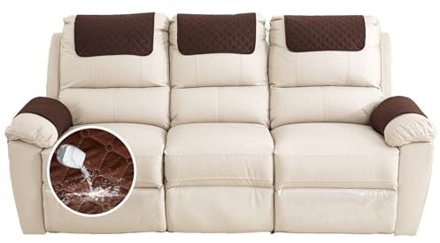 GYHH Armlehnenbezüge,Armlehnenschoner,Sofa Armlehne Kopfstützenbezug Für Sessel, Armlehnenbezug, Sesselbezug, Rutschfester, Gesteppter Möbelschutz (Coffee,3-Sitzer Liege | 5 STK)