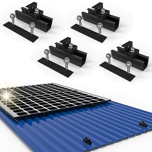 Solarpanel Halterung Kit für 2X Modul, Befestigungsschiene 12cm Voll Schwarz und Verstellbare Klemmen 30-35MM, Halterung Solarmodul für Trapezblech Flachdach Montage PV Befestigung Set