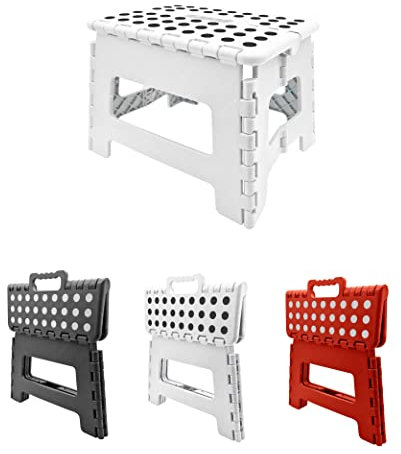 Faltbarer Tritthocker für Kinder Erwachsene Klapphocker mit Rutschfester Trittfläche aus Kunststoff platzsparender Klappschemel mit 100 kg Tragkraft Küchentritt Klapptritt und Fußbank in Einem (Weiß)