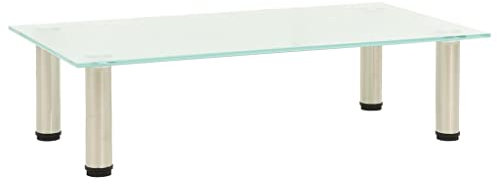vidaXL Frosted Tempered Glass TV Stand - 60x35x17 cm Stainless Steel Frame Multimedia Entertainment Unit for Living Room