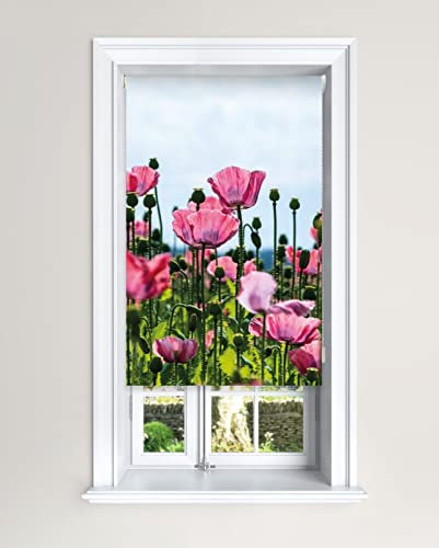 Lister Cartwright Blackout Roller Blind Pink Poppy Field Roller Blinds (90 cm Width x 140 cm Drop)