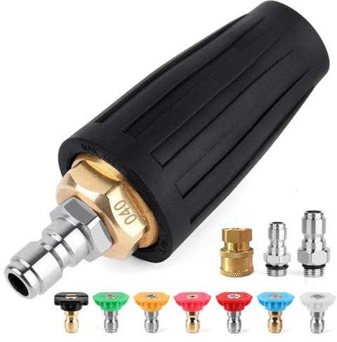GIANTOOL Turbo Nozzle Pressure Washer, 4000PSI 360°Rotating Power Washer Nozzles (Max 5000PSI) with 1/4”and 3/8” Quick Connect, 7 Pressure Washer Nozzle Tips Set for Concrete, Brick, Driveway(4.0 GPM)