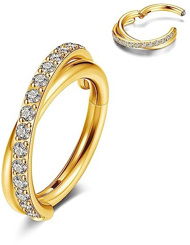 JSDDE Segmentring Clicker aus Edelstahl 16g Ohrpiercing mit Zirkonia Tragus Helix Conch Daith Piercing Ring Nasenring Piercing Lippenpiercing Ring 8mm (Gold)