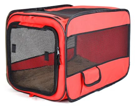 Hundebox Fürs Auto für Peugeot 208 (A9 P21 2012-2025 2026),Faltbare Haustier Transportbox Mit Sicherheitsgurt-Schlitz,Atmungsaktive Oxford-Gewebe Hundetasche Für Reisen,Red