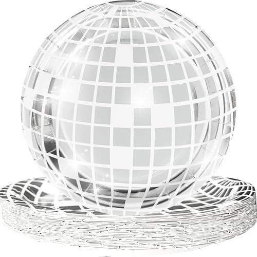 KRYJYJOK 25 Stück Disco-Teller, 70er Jahre Silber Disco Ball Teller Partyzubehör Einweg-Pappteller für Disco Party Dekorationen Hochzeit Geburtstag (7IN25P)