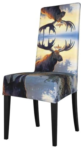 OdDdot Animal Northern Elch Print Stuhlhussen, Stretch-Küchenstuhlhussen, abnehmbare Schutzabdeckung, für Küche, Hotel