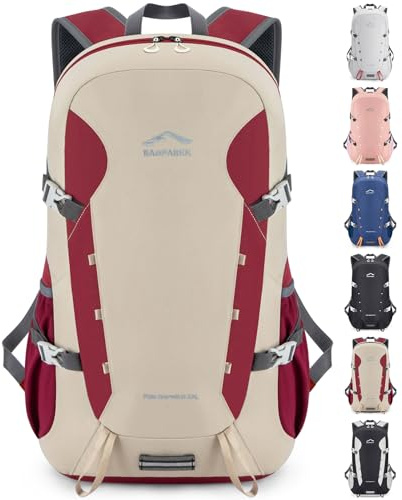 BAGPARKK 35L Lightweight Packable Travel Hiking Backpack Daypack,Water Resistant Camping Daypack (Beige-Red（35L）)