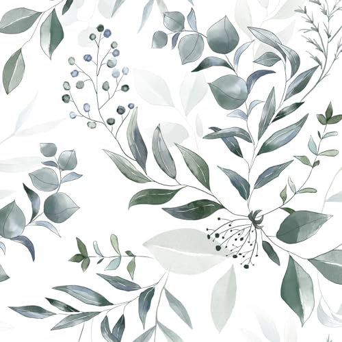 Fvlow Green Leaf Peel and Stick Wallpaper - Vintage White Floral Vinyl Wrap Kitchen Worktop Covering - Self Adhesive Thick Leaf Wallpaper for Bedroom Furniture Stickers - 44.5cm x 300cm