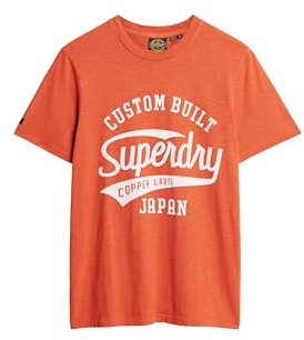 Superdry Herren Copper Label T-Shirt mit Schriftzug Denim Co Rostorange Strukturiert XXXL