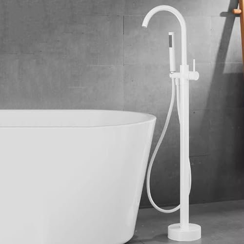 Grifo Bañera Exenta con Ducha, Latón Agua Fría y Caliente Monomando Grifo de Ducha-Blanco