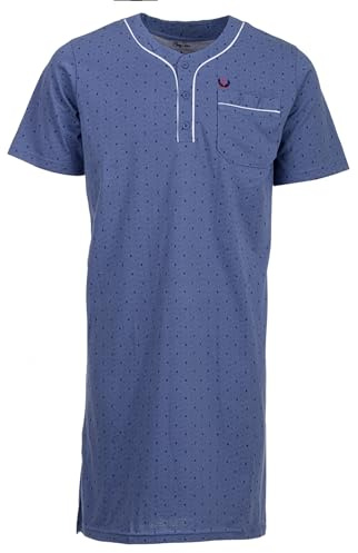 Henry Terre Nachthemd Herren Kurzarm Zacken Brusttasche Knopfleiste Größe M-3XL